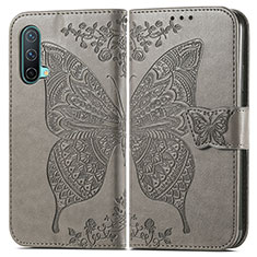 Leather Case Stands Butterfly Flip Cover Holder for OnePlus Nord CE 5G Gray