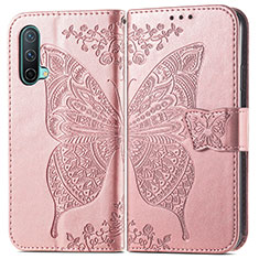 Leather Case Stands Butterfly Flip Cover Holder for OnePlus Nord CE 5G Rose Gold