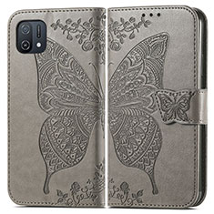 Leather Case Stands Butterfly Flip Cover Holder for Oppo A16e Gray