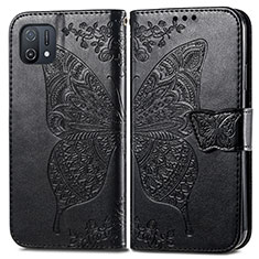 Leather Case Stands Butterfly Flip Cover Holder for Oppo A16K Black