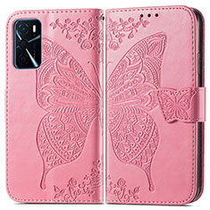 Leather Case Stands Butterfly Flip Cover Holder for Oppo A16s Hot Pink
