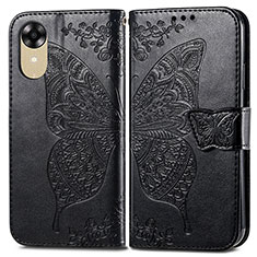 Leather Case Stands Butterfly Flip Cover Holder for Oppo A17K Black