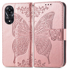 Leather Case Stands Butterfly Flip Cover Holder for Oppo A18 Rose Gold
