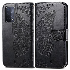 Leather Case Stands Butterfly Flip Cover Holder for Oppo A54 5G Black