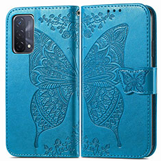 Leather Case Stands Butterfly Flip Cover Holder for Oppo A54 5G Blue