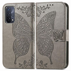 Leather Case Stands Butterfly Flip Cover Holder for Oppo A54 5G Gray