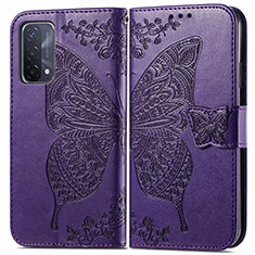 Leather Case Stands Butterfly Flip Cover Holder for Oppo A54 5G Purple