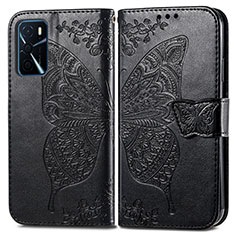 Leather Case Stands Butterfly Flip Cover Holder for Oppo A54s Black