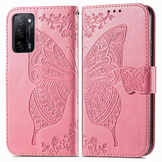Leather Case Stands Butterfly Flip Cover Holder for Oppo A55 5G Hot Pink