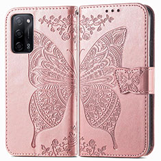 Leather Case Stands Butterfly Flip Cover Holder for Oppo A56 5G Pink