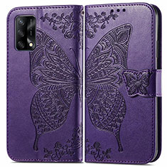 Leather Case Stands Butterfly Flip Cover Holder for Oppo A74 4G Purple