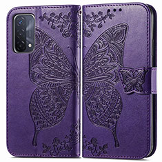 Leather Case Stands Butterfly Flip Cover Holder for Oppo A74 5G Purple