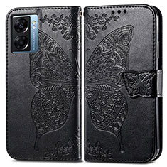 Leather Case Stands Butterfly Flip Cover Holder for Oppo A77 5G Black