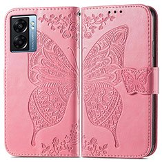 Leather Case Stands Butterfly Flip Cover Holder for Oppo A77 5G Hot Pink