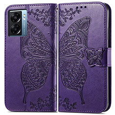 Leather Case Stands Butterfly Flip Cover Holder for Oppo A77 5G Purple