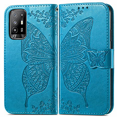 Leather Case Stands Butterfly Flip Cover Holder for Oppo A94 5G Blue