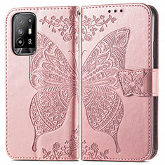 Leather Case Stands Butterfly Flip Cover Holder for Oppo A94 5G Pink