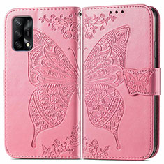 Leather Case Stands Butterfly Flip Cover Holder for Oppo A95 4G Hot Pink