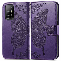 Leather Case Stands Butterfly Flip Cover Holder for Oppo A95 5G Purple