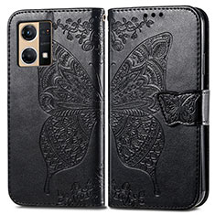 Leather Case Stands Butterfly Flip Cover Holder for Oppo F21 Pro 4G Black