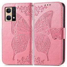 Leather Case Stands Butterfly Flip Cover Holder for Oppo F21 Pro 4G Hot Pink