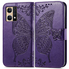 Leather Case Stands Butterfly Flip Cover Holder for Oppo F21 Pro 4G Purple