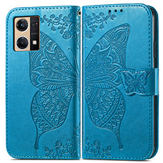 Leather Case Stands Butterfly Flip Cover Holder for Oppo F21s Pro 4G Blue