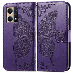 Leather Case Stands Butterfly Flip Cover Holder for Oppo F21s Pro 4G Purple