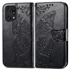 Leather Case Stands Butterfly Flip Cover Holder for Oppo Find X5 Pro 5G Black