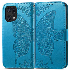 Leather Case Stands Butterfly Flip Cover Holder for Oppo Find X5 Pro 5G Blue