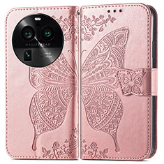 Leather Case Stands Butterfly Flip Cover Holder for Oppo Find X6 Pro 5G Rose Gold