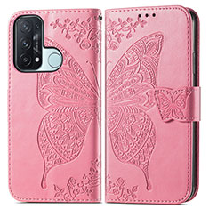 Leather Case Stands Butterfly Flip Cover Holder for Oppo Reno5 A Hot Pink