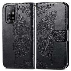 Leather Case Stands Butterfly Flip Cover Holder for Oppo Reno5 Z 5G Black