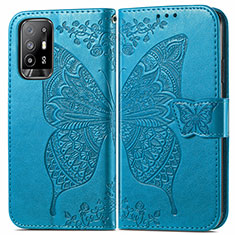 Leather Case Stands Butterfly Flip Cover Holder for Oppo Reno5 Z 5G Blue