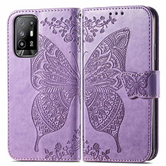 Leather Case Stands Butterfly Flip Cover Holder for Oppo Reno5 Z 5G Clove Purple