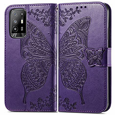 Leather Case Stands Butterfly Flip Cover Holder for Oppo Reno5 Z 5G Purple
