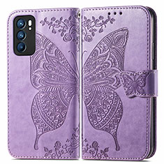 Leather Case Stands Butterfly Flip Cover Holder for Oppo Reno6 5G Clove Purple