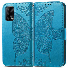 Leather Case Stands Butterfly Flip Cover Holder for Oppo Reno6 Lite Blue