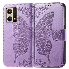 Leather Case Stands Butterfly Flip Cover Holder for Oppo Reno7 4G Clove Purple