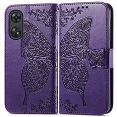 Leather Case Stands Butterfly Flip Cover Holder for Oppo Reno8 T 4G Purple
