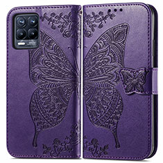 Leather Case Stands Butterfly Flip Cover Holder for Realme 8 4G Purple