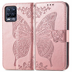 Leather Case Stands Butterfly Flip Cover Holder for Realme 8 4G Rose Gold