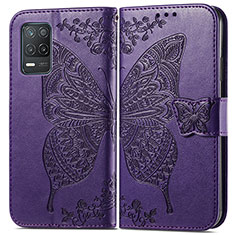 Leather Case Stands Butterfly Flip Cover Holder for Realme 8 5G Purple