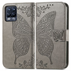 Leather Case Stands Butterfly Flip Cover Holder for Realme 8 Pro Gray