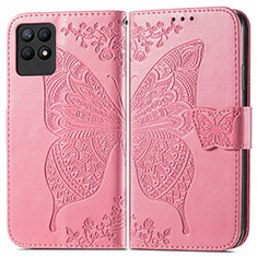 Leather Case Stands Butterfly Flip Cover Holder for Realme 8i Hot Pink