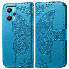 Leather Case Stands Butterfly Flip Cover Holder for Realme 9 4G Blue