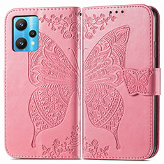 Leather Case Stands Butterfly Flip Cover Holder for Realme 9 4G Hot Pink