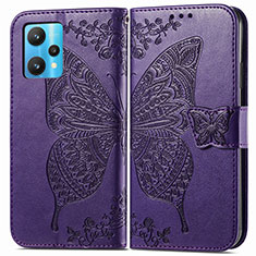 Leather Case Stands Butterfly Flip Cover Holder for Realme 9 4G Purple