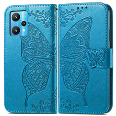 Leather Case Stands Butterfly Flip Cover Holder for Realme 9 5G Blue