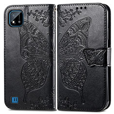 Leather Case Stands Butterfly Flip Cover Holder for Realme C11 (2021) Black